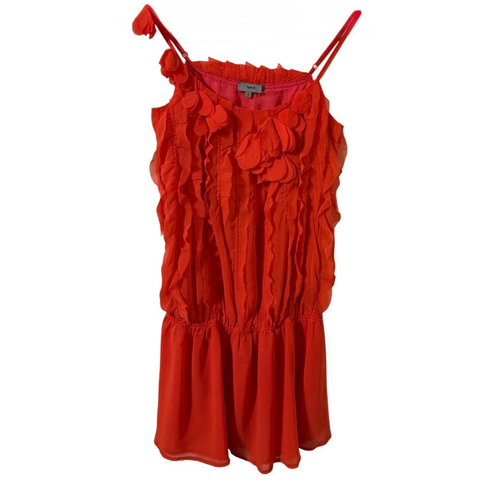 femi9 Orange Ruffled Sleeveless Dress